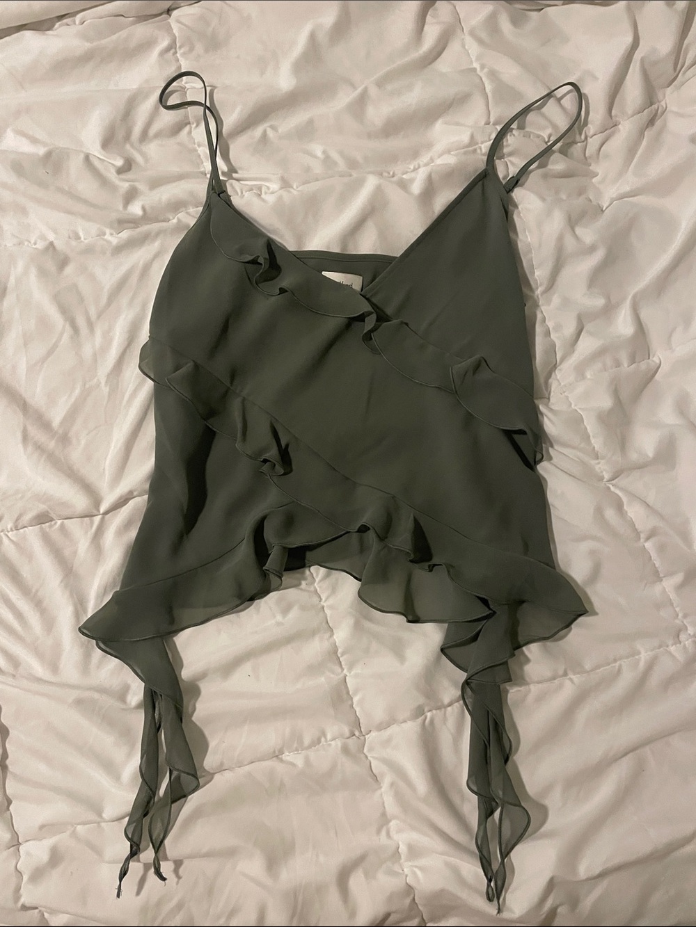 Aritzia Olive Green Ruffle Top